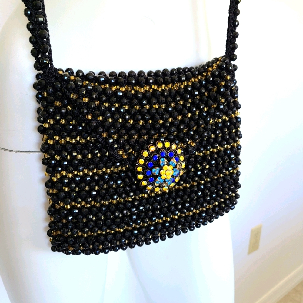 Woven Gold and black  Bead Purse
